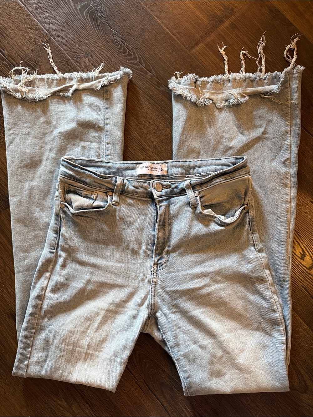 Just Black Light Wash Frayed Hem Wide Leg Jeans